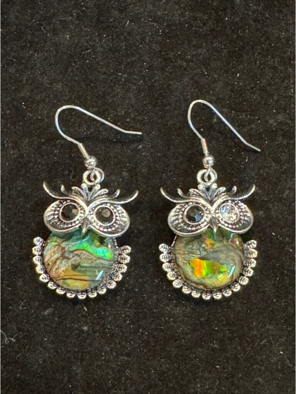 Iridescent Owl Drop Earrings